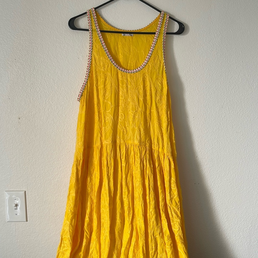 Gently used FREE PEOPLE Golden Yellow embroidered maxi dress size m
